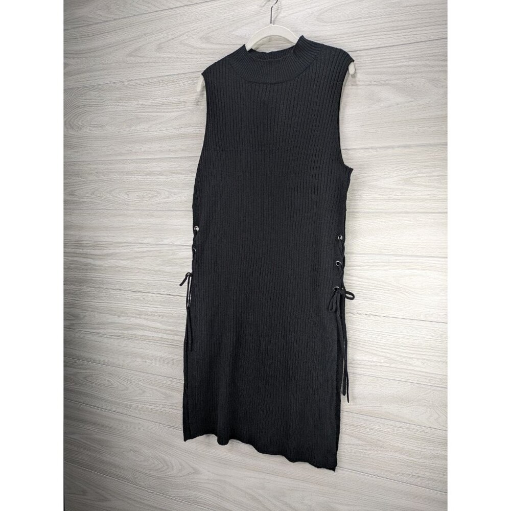 New York & Company Knit Lace Up Sides Cover Up Black Dress - Picture 3 of 6